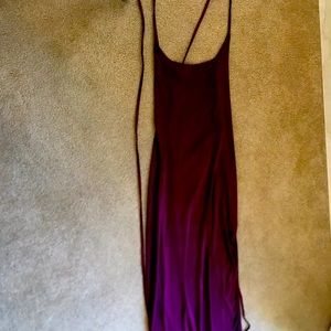 Purple night gown, full length , criss-cross back